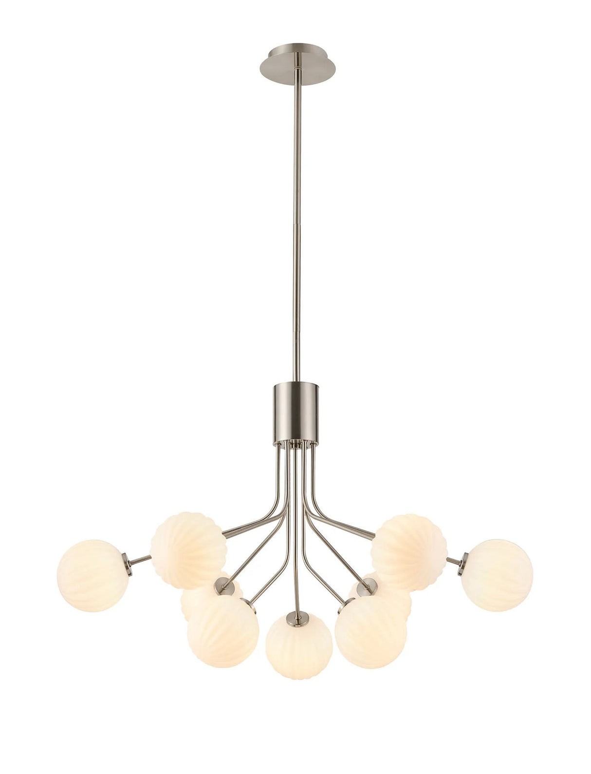 Rix Fixed Pendant, 6 + 3 Light G9, Satin Nickel/Opal Round Segment Glass Shade