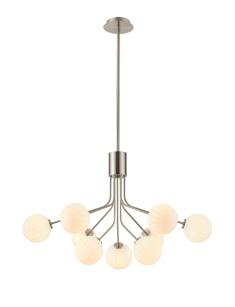 Rix Fixed Pendant, 6 + 3 Light G9, Satin Nickel/Opal Round Segment Glass Shade