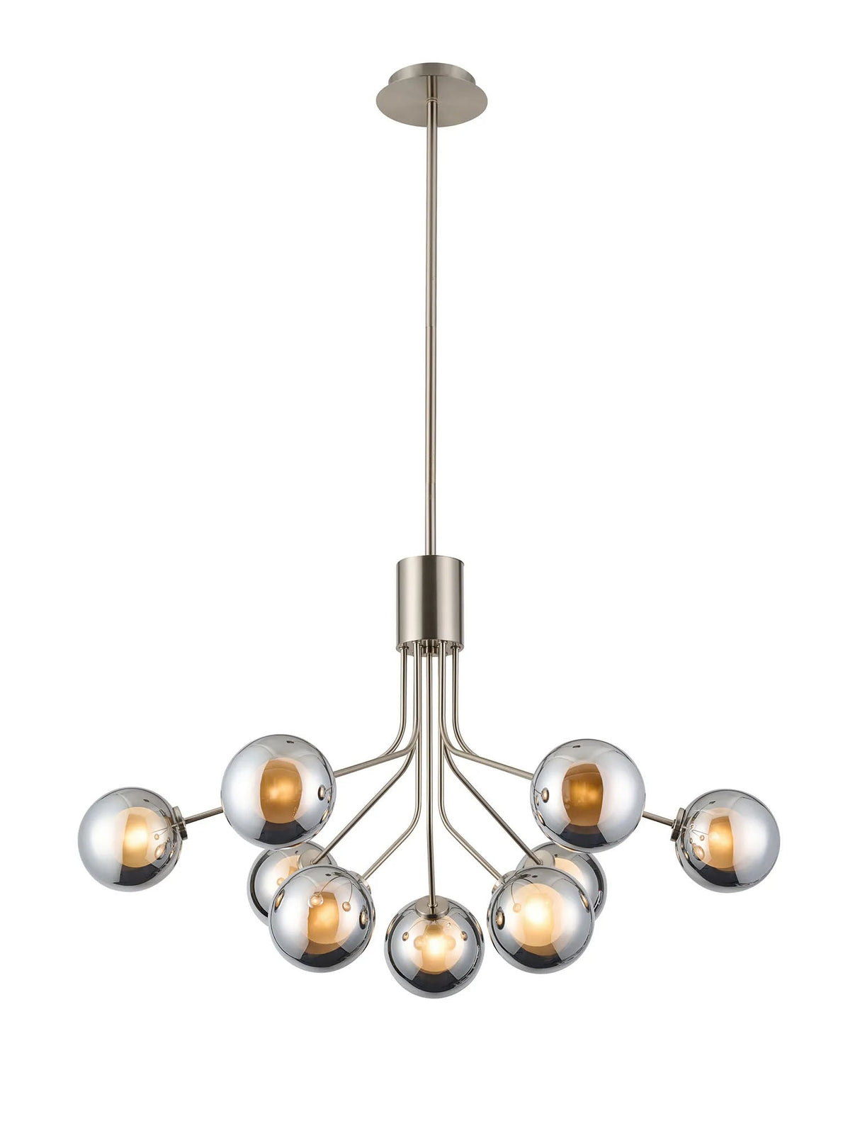 Rix Fixed Pendant, 6 + 3 Light G9, Satin Nickel/Chrome Round With Inner Glass Shade