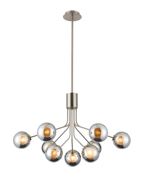 Rix Fixed Pendant, 6 + 3 Light G9, Satin Nickel/Chrome Round With Inner Glass Shade