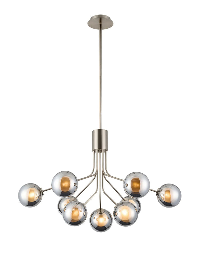 Rix Fixed Pendant, 6 + 3 Light G9, Satin Nickel/Chrome Round With Inner Glass Shade