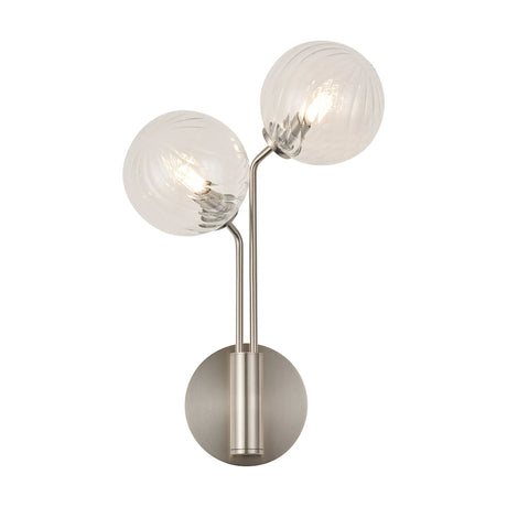 Rix Wall Light, 2 Light G9, Satin Nickel/Clear Swirl Round Glass Shade