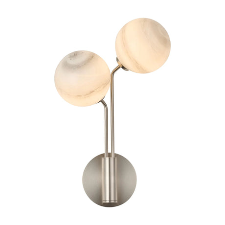 Rix Wall Light, 2 Light G9, Satin Nickel/Grey Round Marble Effect Glass Shade