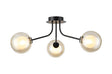 Rix Semi Flush Light, 3 Light G9, Satin Black/Cognac Round With Inner Glass Shade