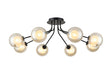 Rix Semi Flush Light, 8 Light G9, Satin Black/Cognac Round With Inner Glass Shade