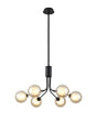 Rix Fixed Pendant, 6 Light G9, Satin Black/Cognac Round With Inner Glass Shade