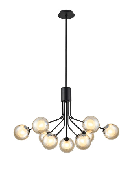 Rix Fixed Pendant, 6 + 3 Light G9, Satin Black/Cognac Round With Inner Glass Shade