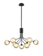 Rix Fixed Pendant, 6 + 3 Light G9, Satin Black/Cognac Round With Inner Glass Shade