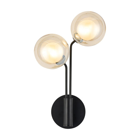 Rix Wall Light, 2 Light G9, Satin Black/Cognac Round With Inner Glass Shade