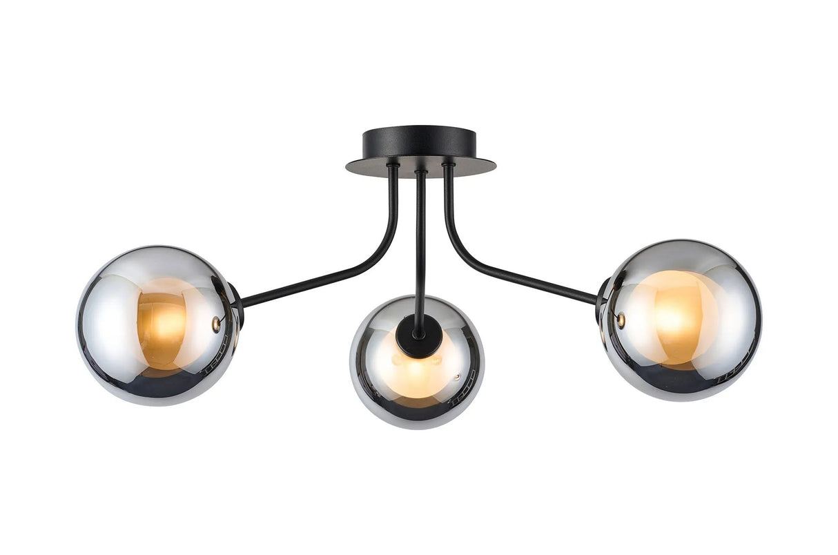 Rix Semi Flush Light, 3 Light G9, Satin Black/Chrome Round With Inner Glass Shade