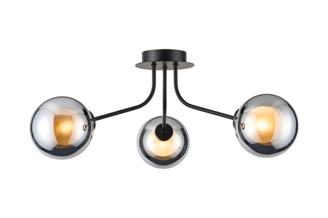 Rix Semi Flush Light, 3 Light G9, Satin Black/Chrome Round With Inner Glass Shade