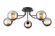 Rix Semi Flush Light, 5 Light G9, Satin Black/Chrome Round With Inner Glass Shade