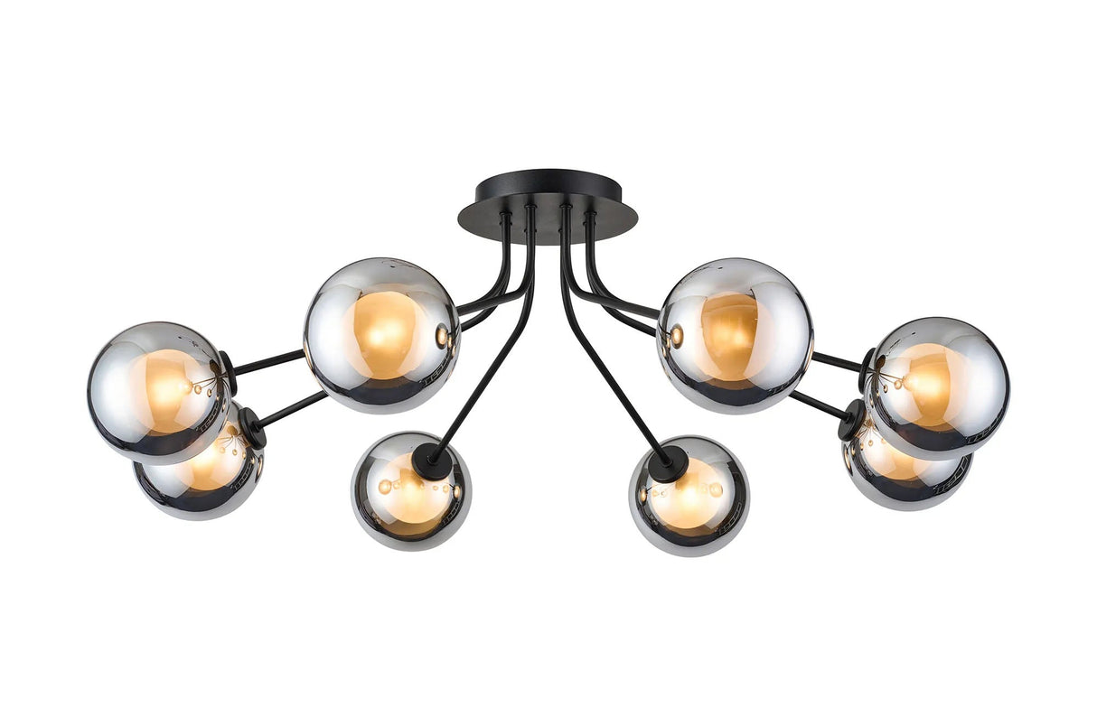 Rix Semi Flush Light, 8 Light G9, Satin Black/Chrome Round With Inner Glass Shade