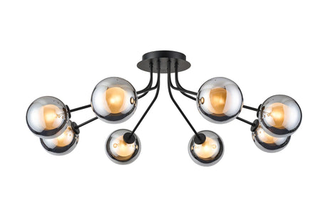 Rix Semi Flush Light, 8 Light G9, Satin Black/Chrome Round With Inner Glass Shade