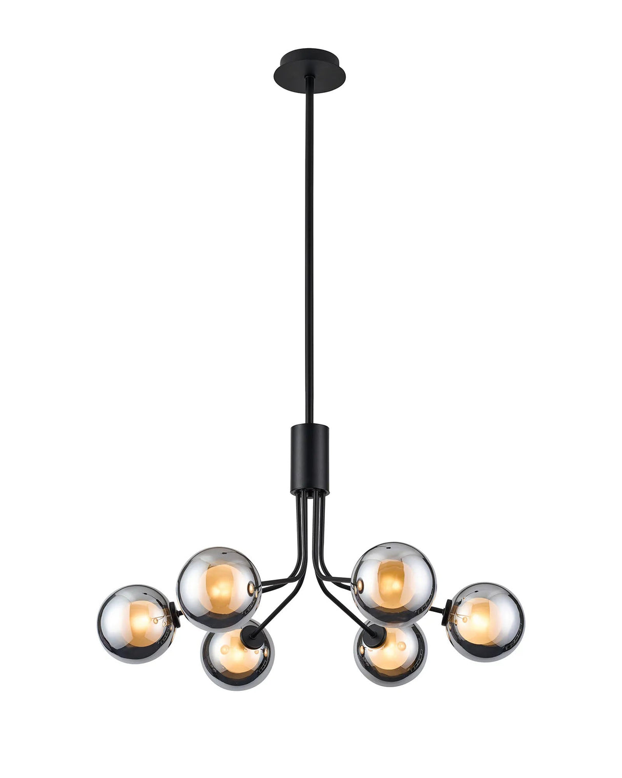 Rix Fixed Pendant, 6 Light G9, Satin Black/Chrome Round With Inner Glass Shade