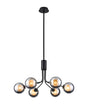 Rix Fixed Pendant, 6 Light G9, Satin Black/Chrome Round With Inner Glass Shade