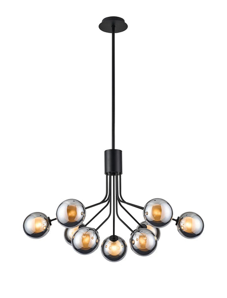 Rix Fixed Pendant, 6 + 3 Light G9, Satin Black/Chrome Round With Inner Glass Shade