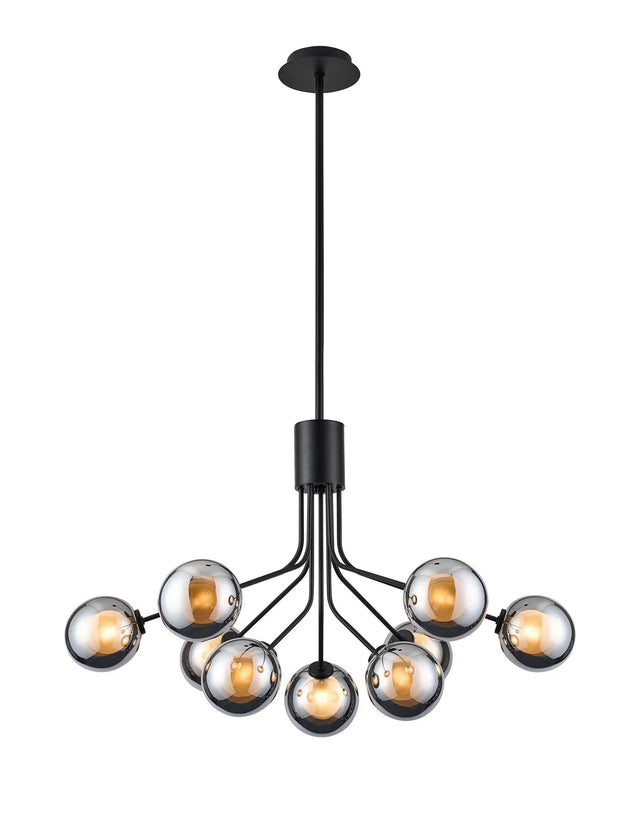 Rix Fixed Pendant, 6 + 3 Light G9, Satin Black/Chrome Round With Inner Glass Shade