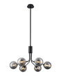 Rix Fixed Pendant, 6 Light G9, Satin Black/Smoke Ribbed Round Glass Shade
