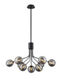 Rix Fixed Pendant, 6 + 3 Light G9, Satin Black/Smoke Ribbed Round Glass Shade