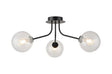 Rix Semi Flush Light, 3 Light G9, Satin Black/Clear Swirl Round Glass Shade