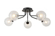 Rix Semi Flush Light, 5 Light G9, Satin Black/Clear Swirl Round Glass Shade