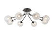 Rix Semi Flush Light, 8 Light G9, Satin Black/Clear Swirl Round Glass Shade
