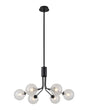 Rix Fixed Pendant, 6 Light G9, Satin Black/Clear Swirl Round Glass Shade