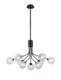 Rix Fixed Pendant, 6 + 3 Light G9, Satin Black/Clear Swirl Round Glass Shade