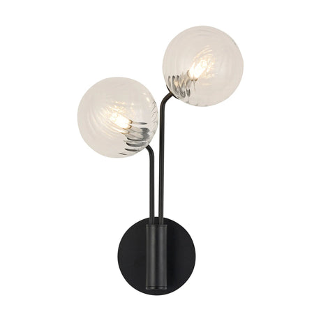 Rix Wall Light, 2 Light G9, Satin Black/Clear Swirl Round Glass Shade