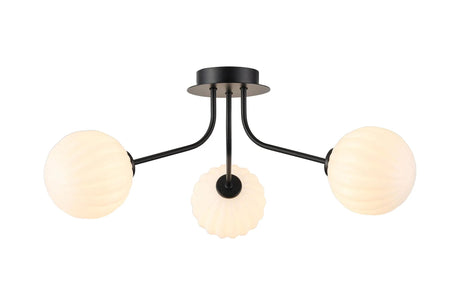 Rix Semi Flush Light, 3 Light G9, Satin Black/Opal Round Segment Glass Shade