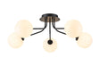 Rix Semi Flush Light, 5 Light G9, Satin Black/Opal Round Segment Glass Shade