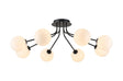 Rix Semi Flush Light, 8 Light G9, Satin Black/Opal Round Segment Glass Shade