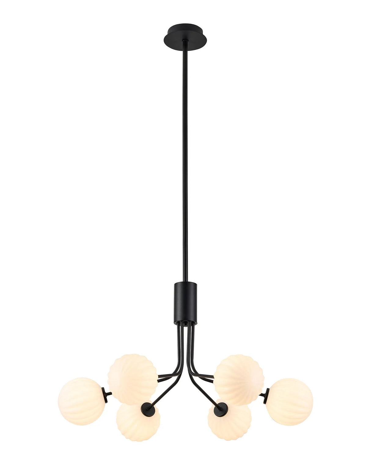 Rix Fixed Pendant, 6 Light G9, Satin Black/Opal Round Segment Glass Shade