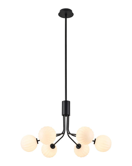 Rix Fixed Pendant, 6 Light G9, Satin Black/Opal Round Segment Glass Shade