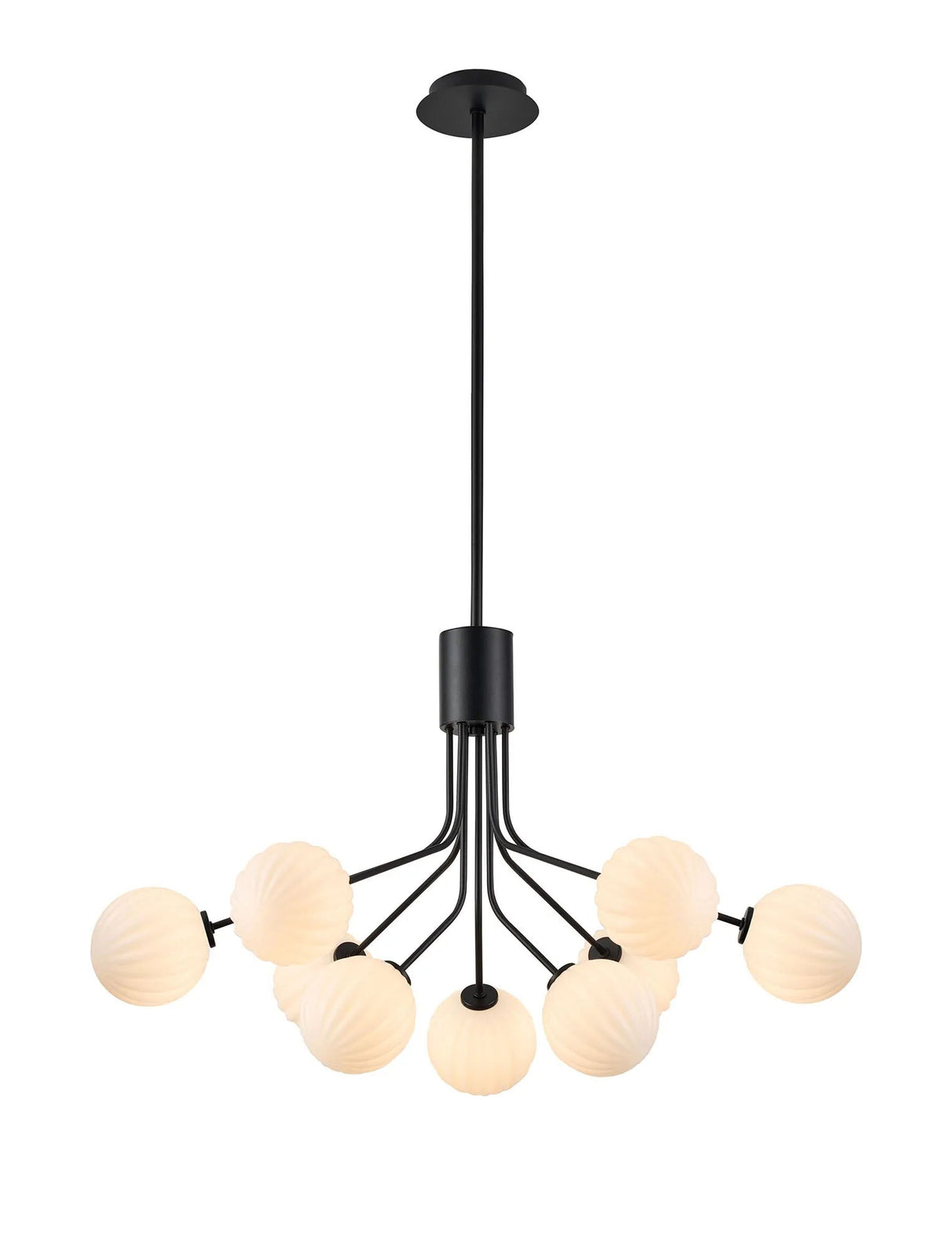 Rix Fixed Pendant, 6 + 3 Light G9, Satin Black/Opal Round Segment Glass Shade