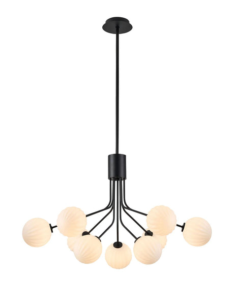 Rix Fixed Pendant, 6 + 3 Light G9, Satin Black/Opal Round Segment Glass Shade