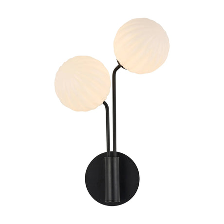 Rix Wall Light, 2 Light G9, Satin Black/Opal Round Segment Glass Shade