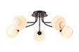 Rix Semi Flush Light, 5 Light G9, Satin Black/Grey Round Marble Effect Glass Shade