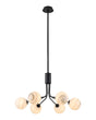 Rix Fixed Pendant, 6 Light G9, Satin Black/Grey Round Marble Effect Glass Shade
