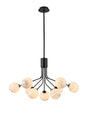 Rix Fixed Pendant, 6 + 3 Light G9, Satin Black/Grey Round Marble Effect Glass Shade