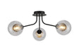 Rix Semi Flush Light, 3 Light G9, Satin Black/Clear With Inner Black Glass Shade