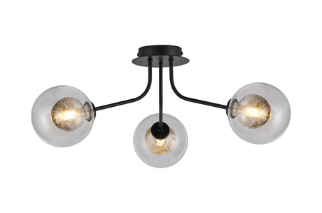 Rix Semi Flush Light, 3 Light G9, Satin Black/Clear With Inner Black Glass Shade