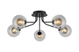 Rix Semi Flush Light, 5 Light G9, Satin Black/Clear With Inner Black Glass Shade