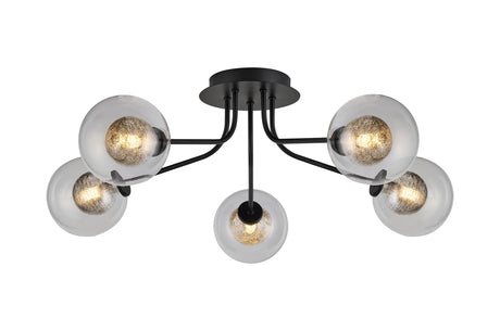Rix Semi Flush Light, 5 Light G9, Satin Black/Clear With Inner Black Glass Shade