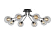 Rix Semi Flush Light, 8 Light G9, Satin Black/Clear With Inner Black Glass Shade