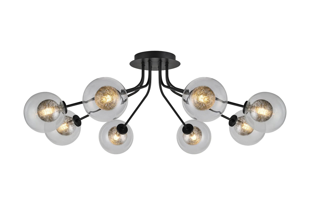 Rix Semi Flush Light, 8 Light G9, Satin Black/Clear With Inner Black Glass Shade