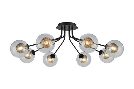 Rix Semi Flush Light, 8 Light G9, Satin Black/Clear With Inner Black Glass Shade