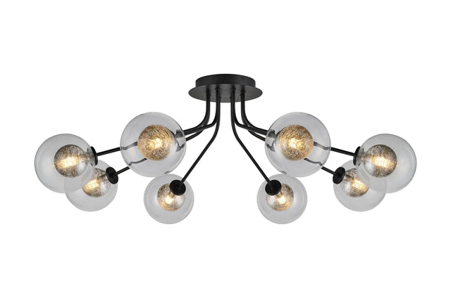 Rix Semi Flush Light, 8 Light G9, Satin Black/Clear With Inner Black Glass Shade