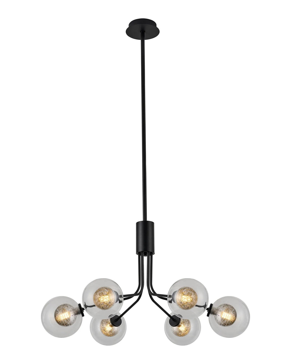 Rix Fixed Pendant, 6 Light G9, Satin Black/Clear With Inner Black Glass Shade